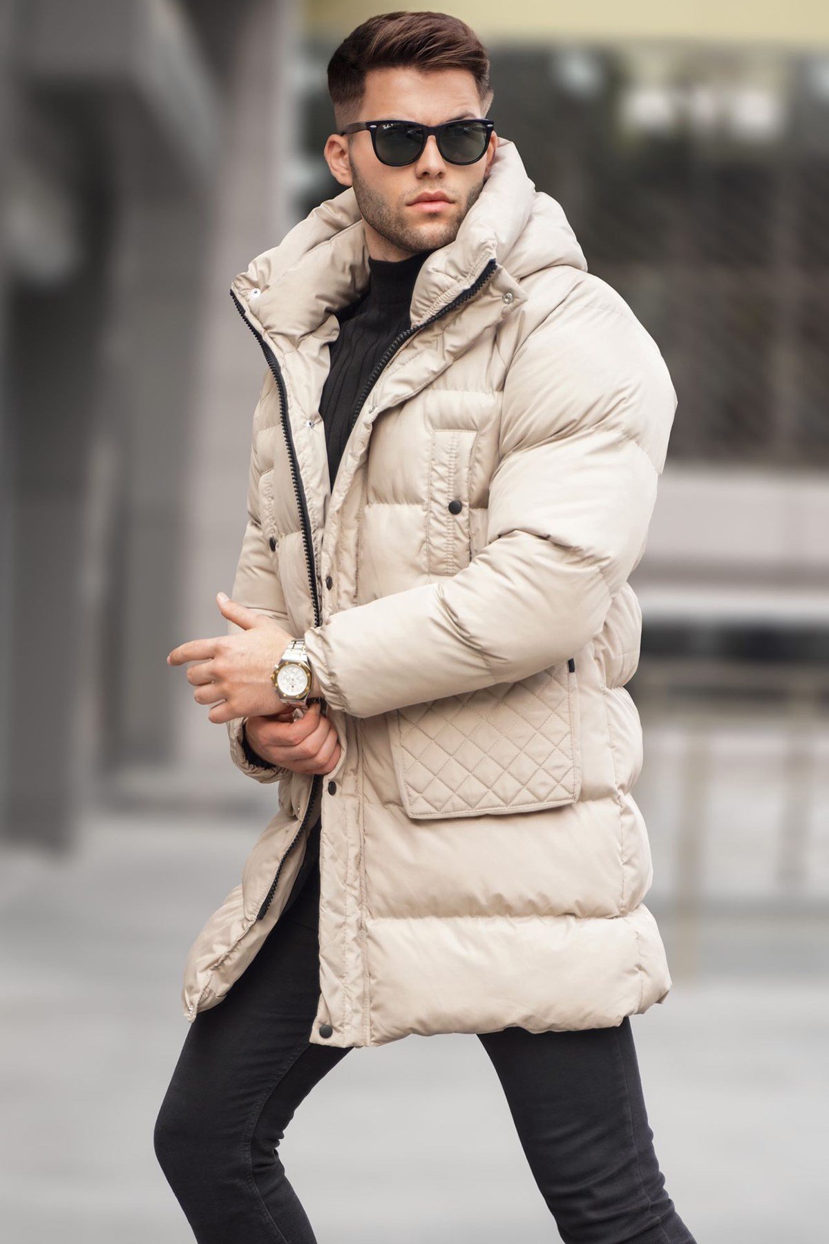 Beige Basic Puffer Jacket -- Madmext