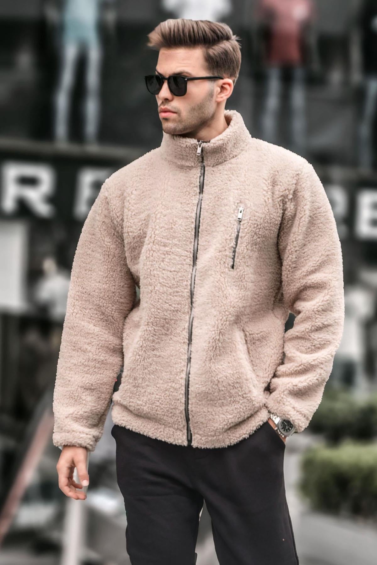Bej Fermuarlı Peluş Sweatshirt 6152