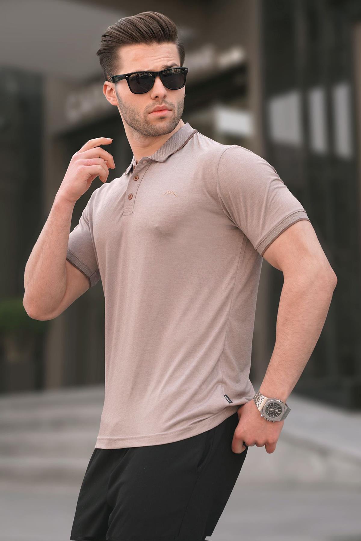 Bej Nakışlı Regular Fit Erkek Polo Yaka Tişört 6108