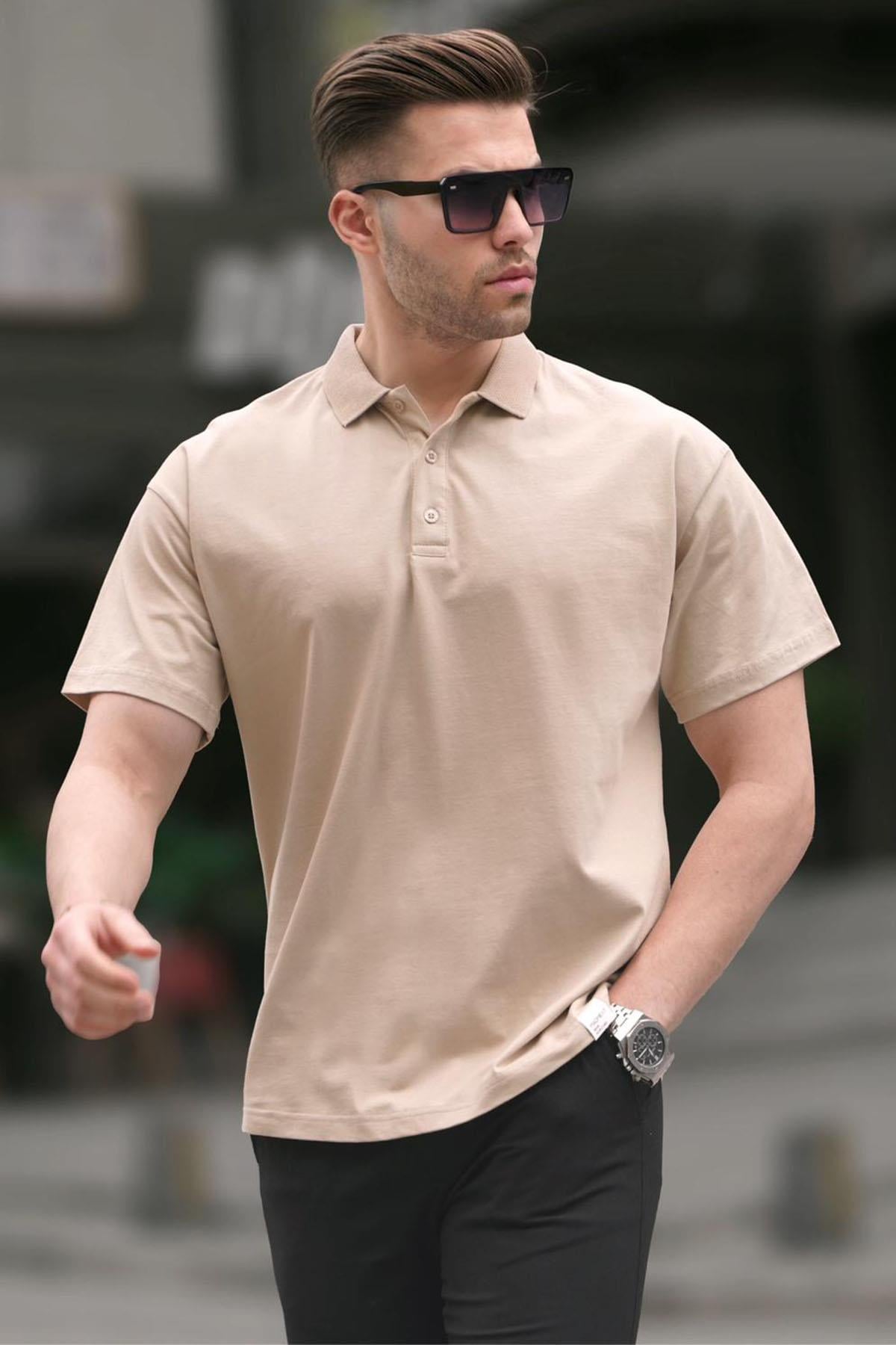 Bej Polo Yaka Basic Erkek Tişört 6126
