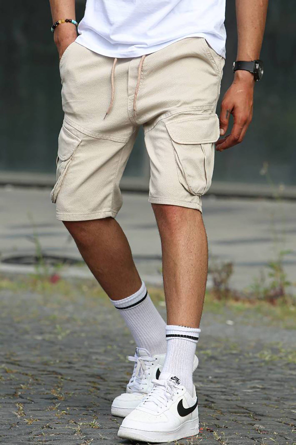 Beige Basic Capri Shorts -- Madmext