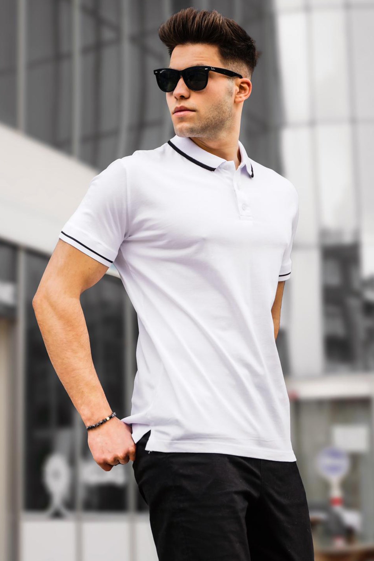Men Basic White Polo T-Shirt -- Madmext