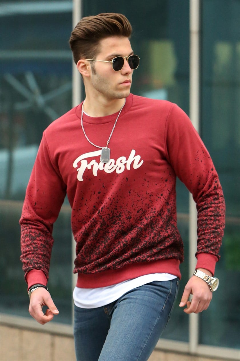 Baskılı Bisiklet Yaka Sweatshirt 2791