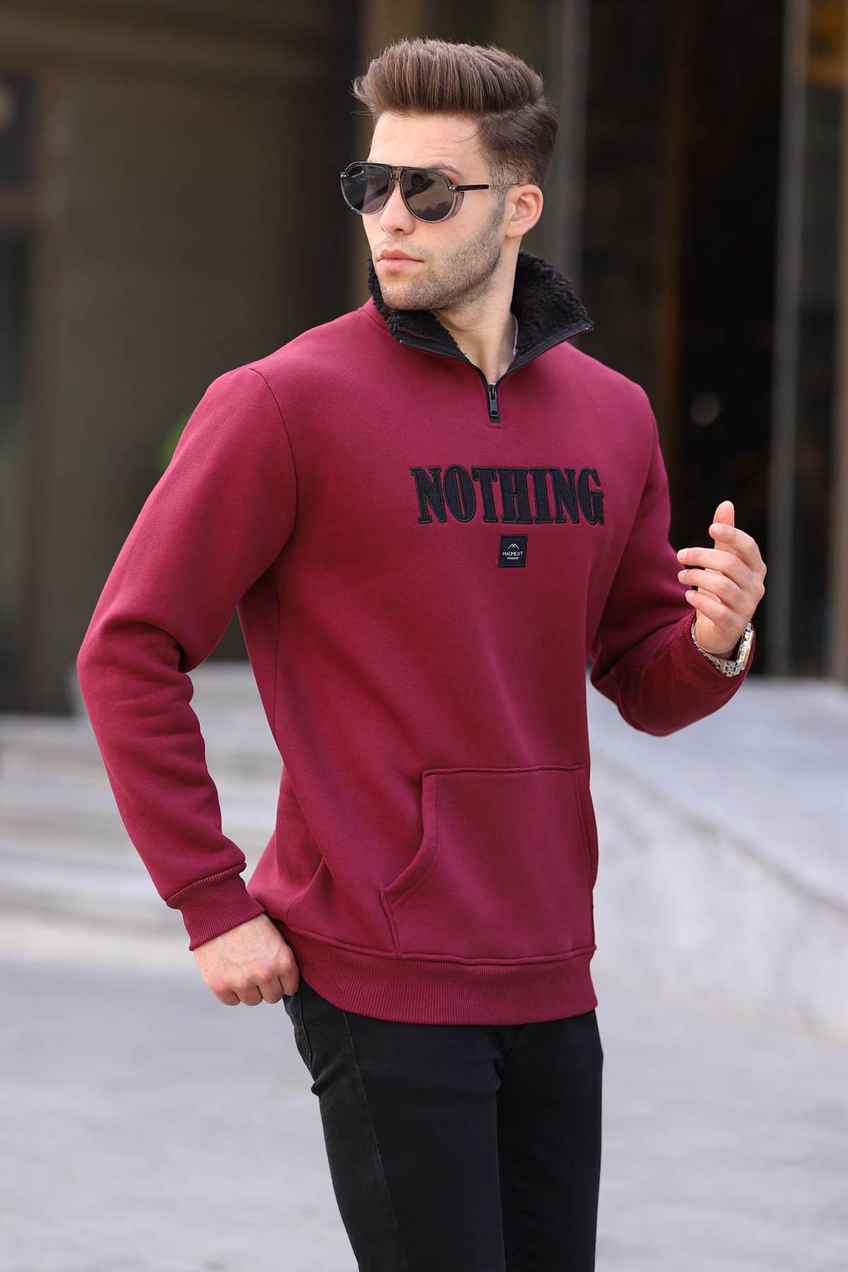 Bordo Baskılı Fermuar Detaylı Sweatshirt 6003