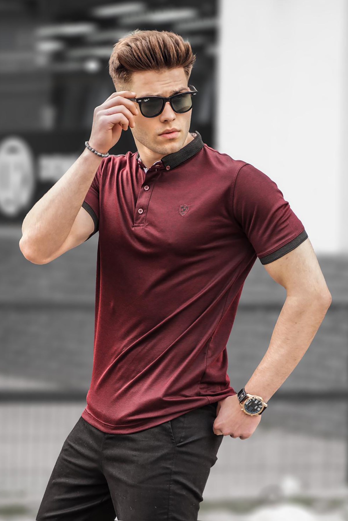 Men Basic Maroon Polo T-Shirt -- Madmext