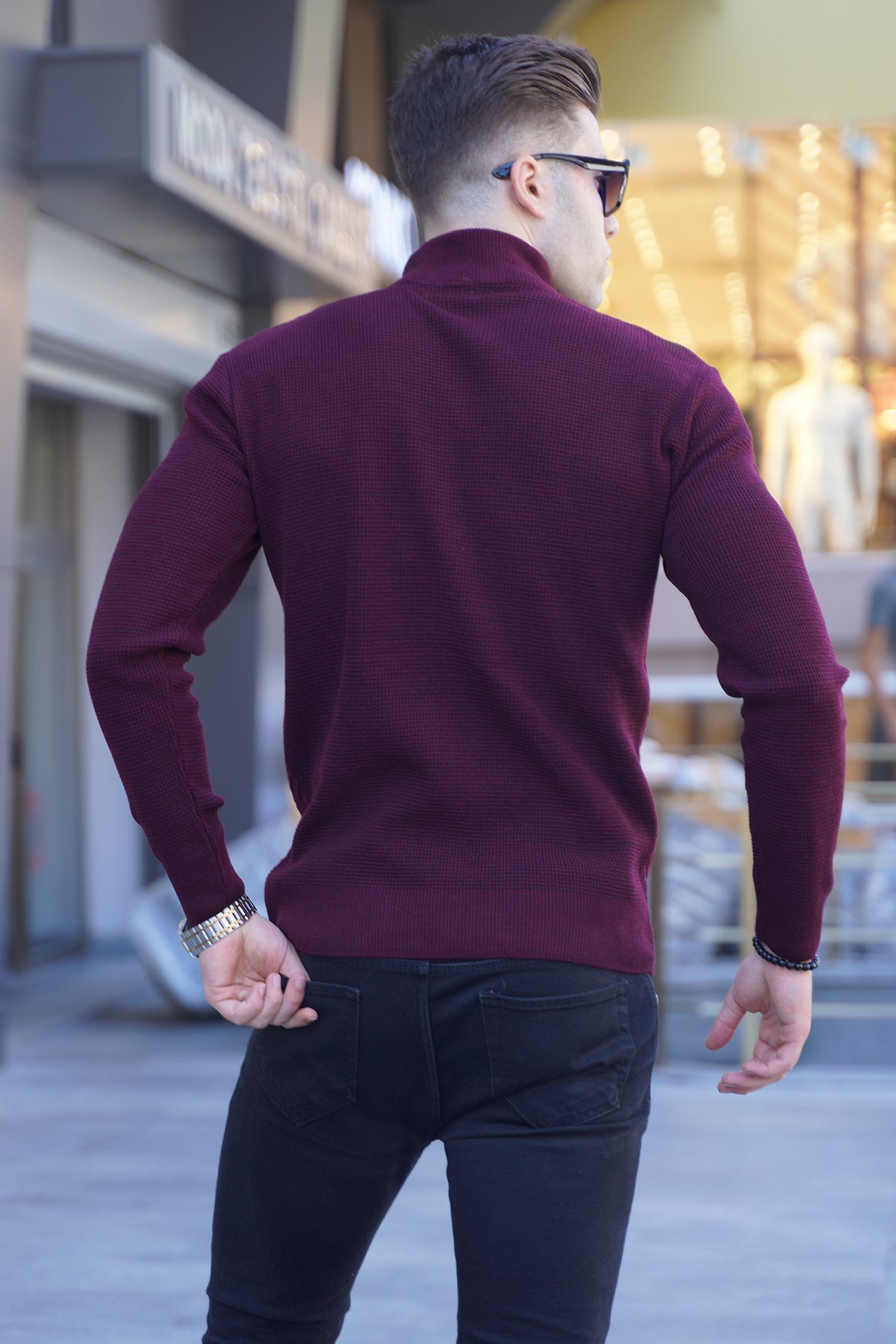 maroon mock turtleneck