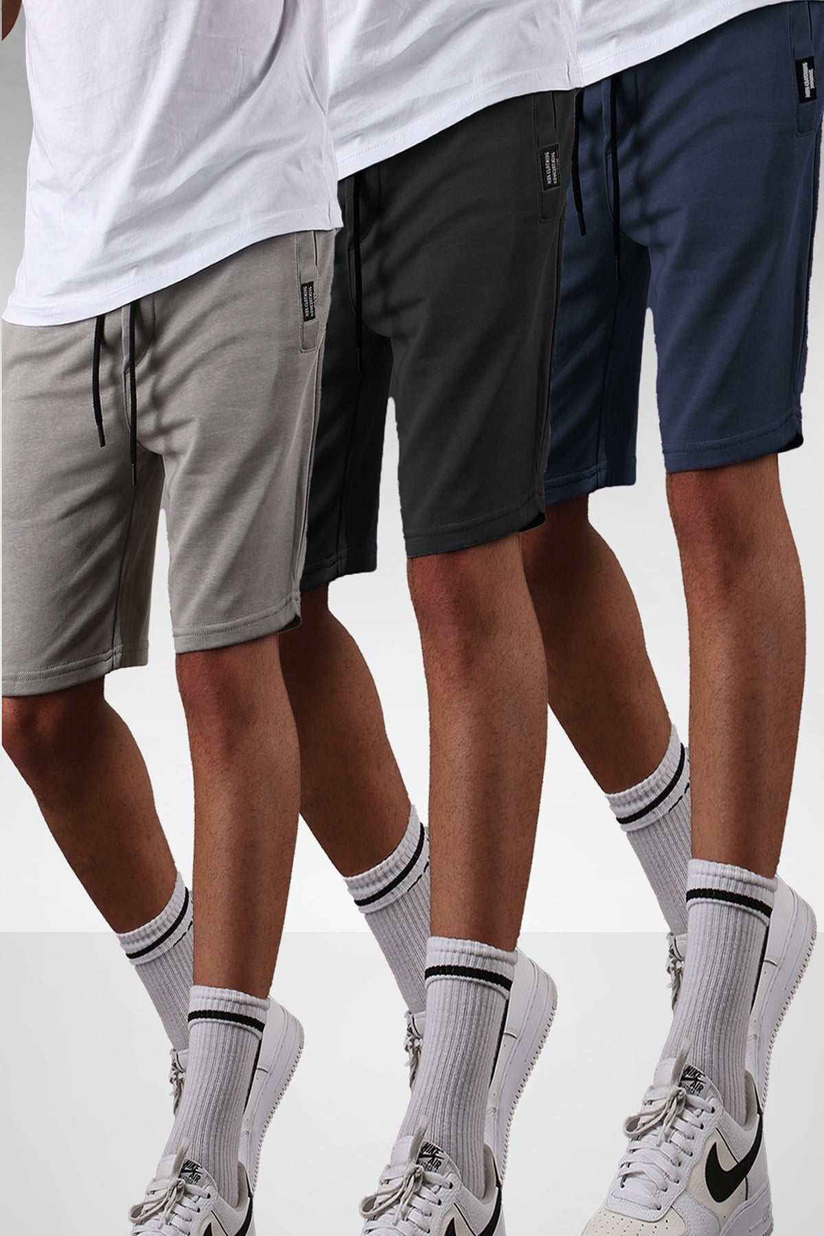 Boyalı Gri- Siyah-Lacivert Regular Fit 3'lü Şort Seti 5790