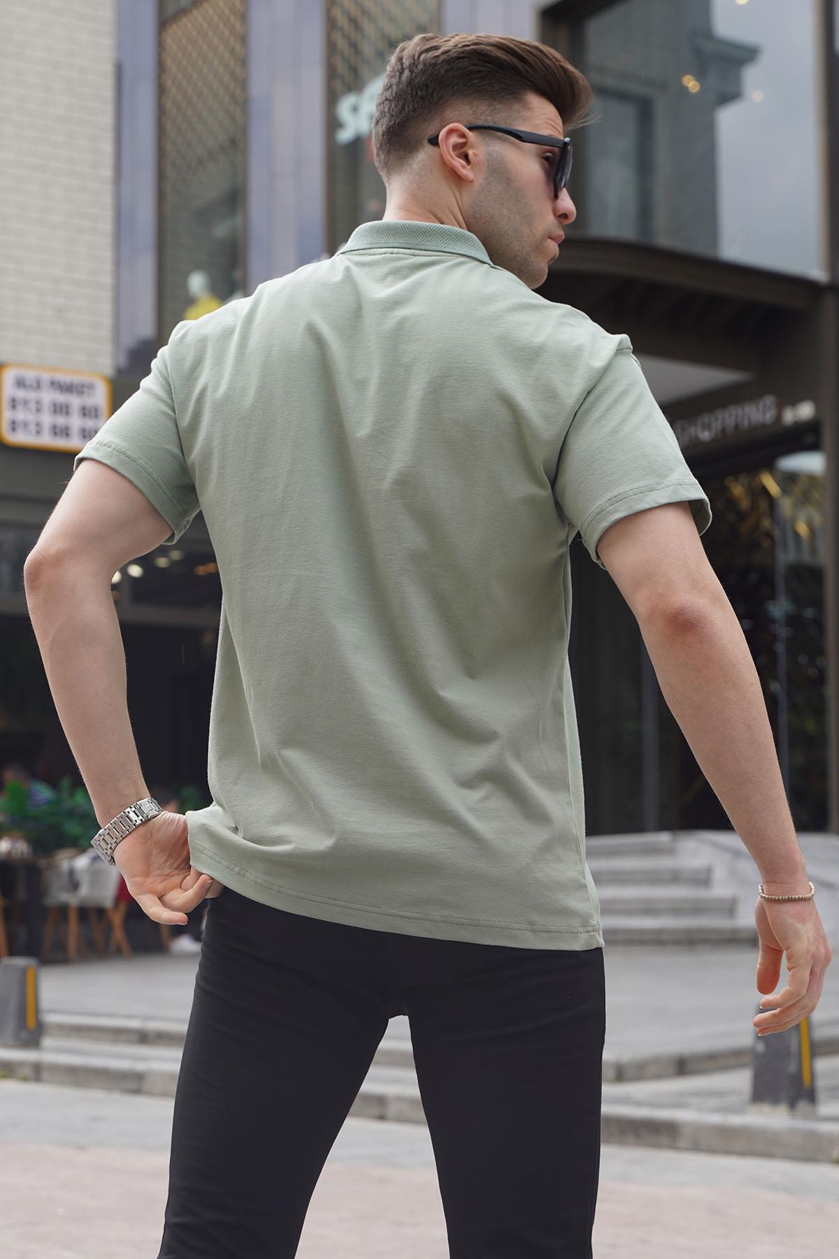 Çağla Yeşili Polo Yaka Basic Erkek Tişört - Madmext