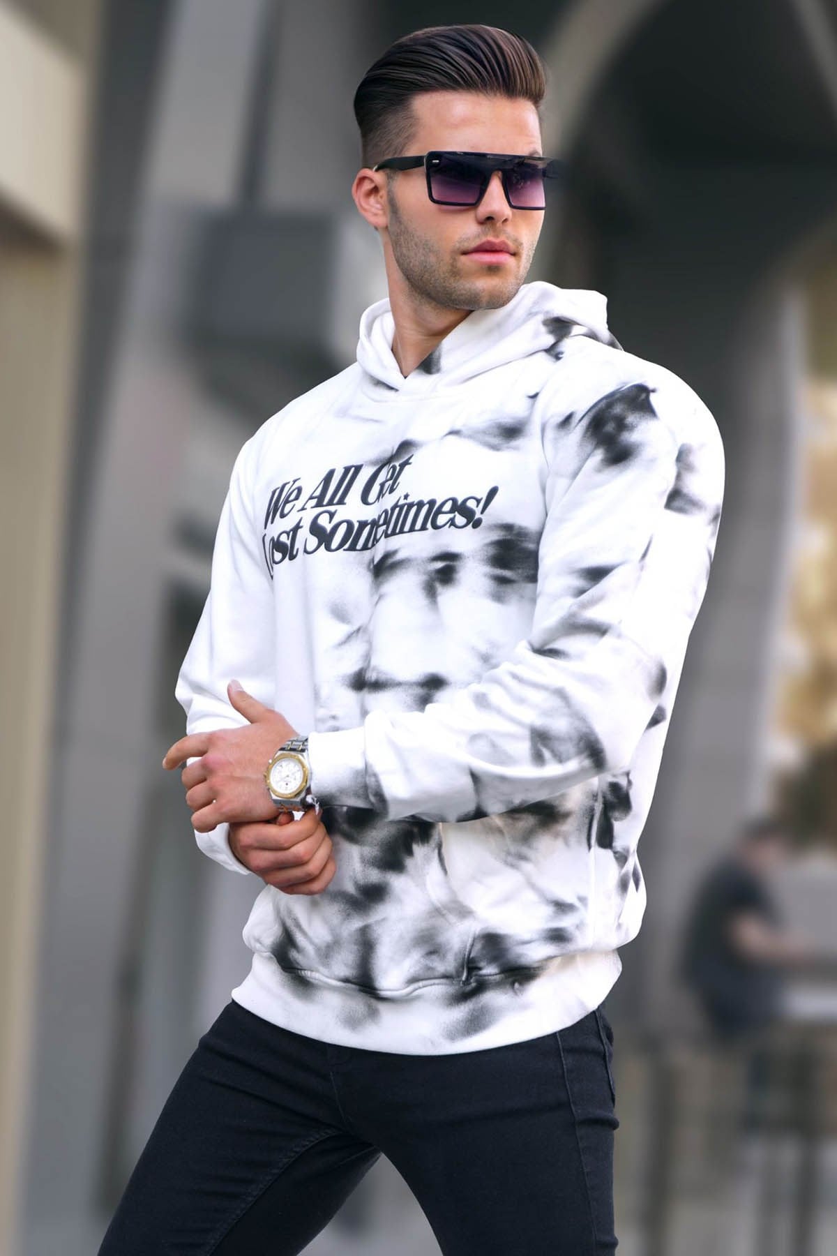 Ekru Nakışlı Kapüşonlu Sweatshirt 5897