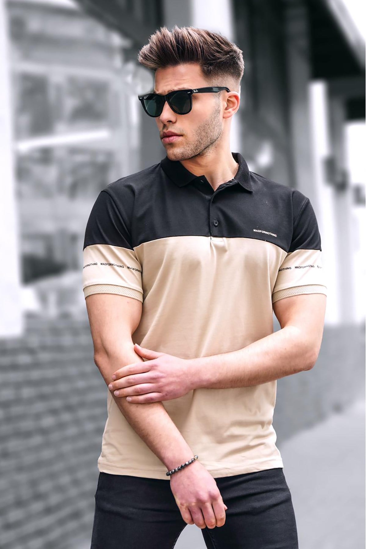 Erkek Basic Bej Polo Yaka Erkek Tişört