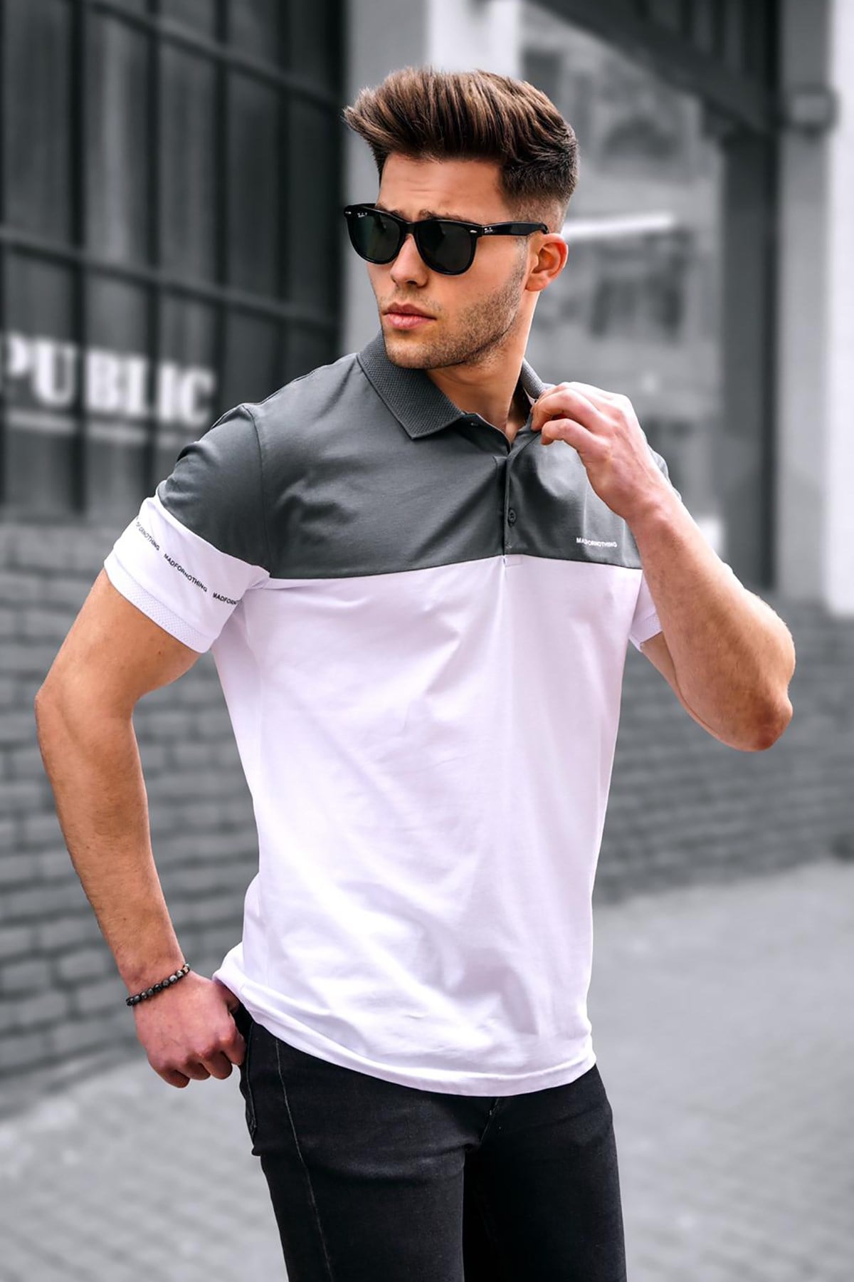 Erkek Basic Beyaz Polo Yaka Erkek Tişört