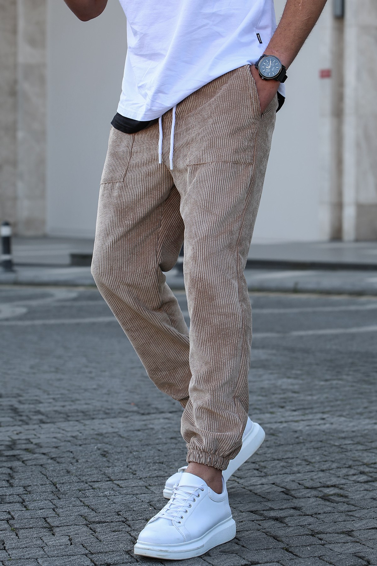 Beige velvet trousers