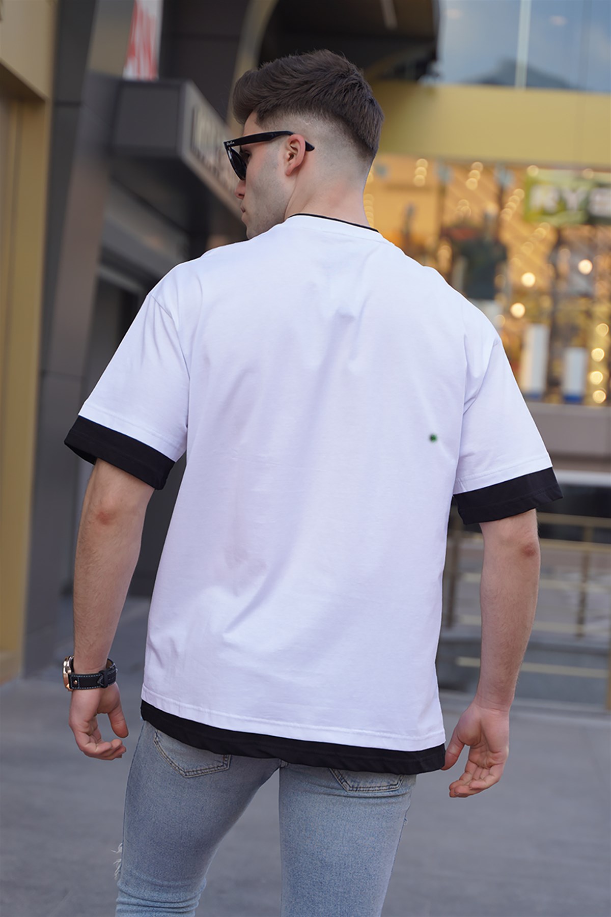 Erkek Beyaz Basic Oversize Tişört - Madmext