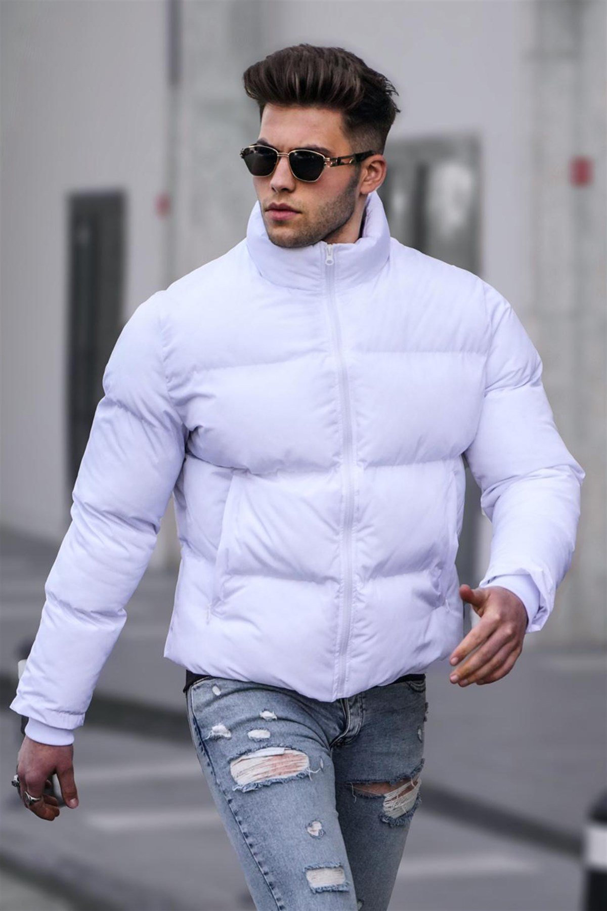 Men White Puffer Jacket -- Madmext