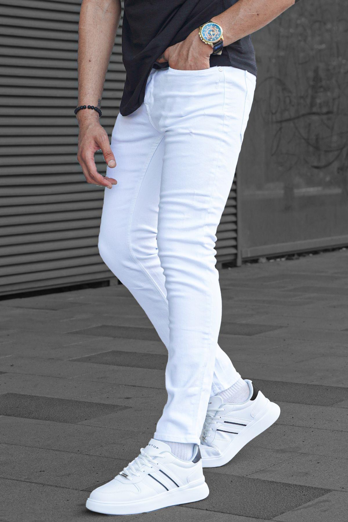 Erkek Beyaz Slim Fit Premium Jean - Madmext