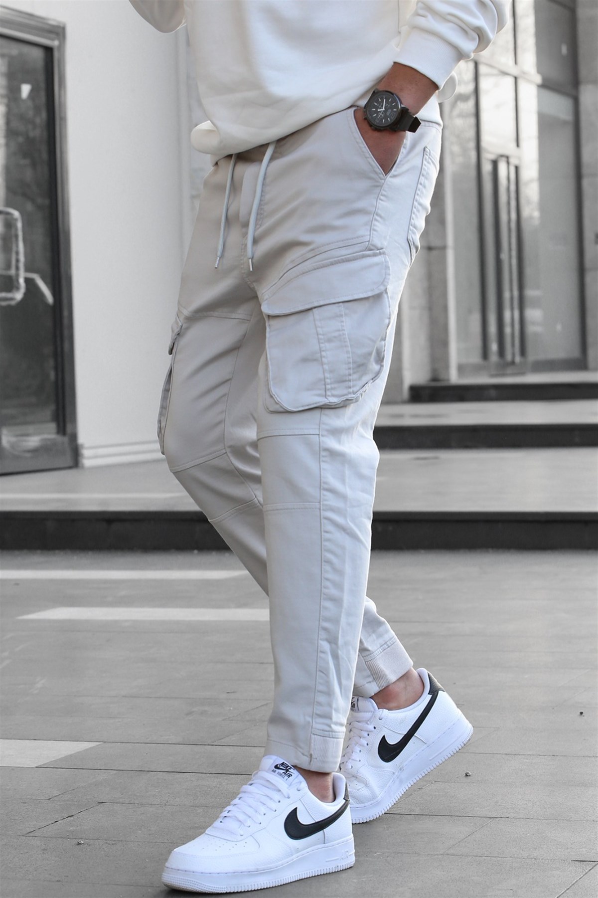 Slim Fit Gray Cargo Trousers For Men -- Madmext
