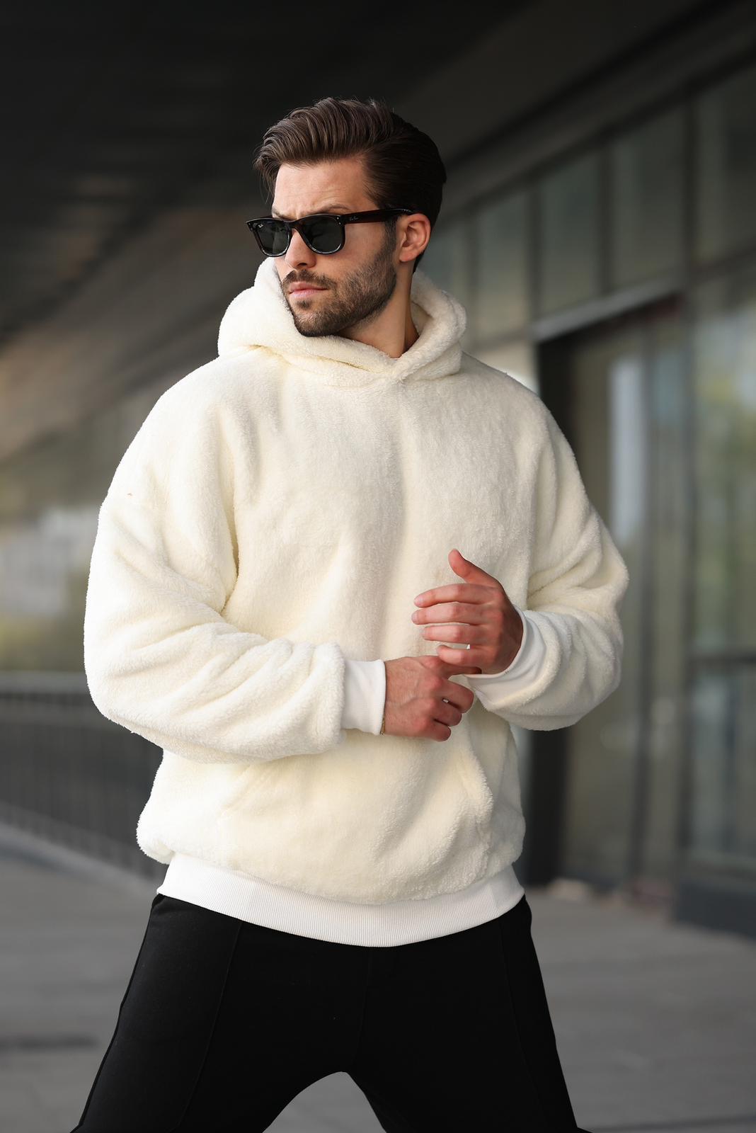 White Fur Hoodie Sweatshirt -- Madmext