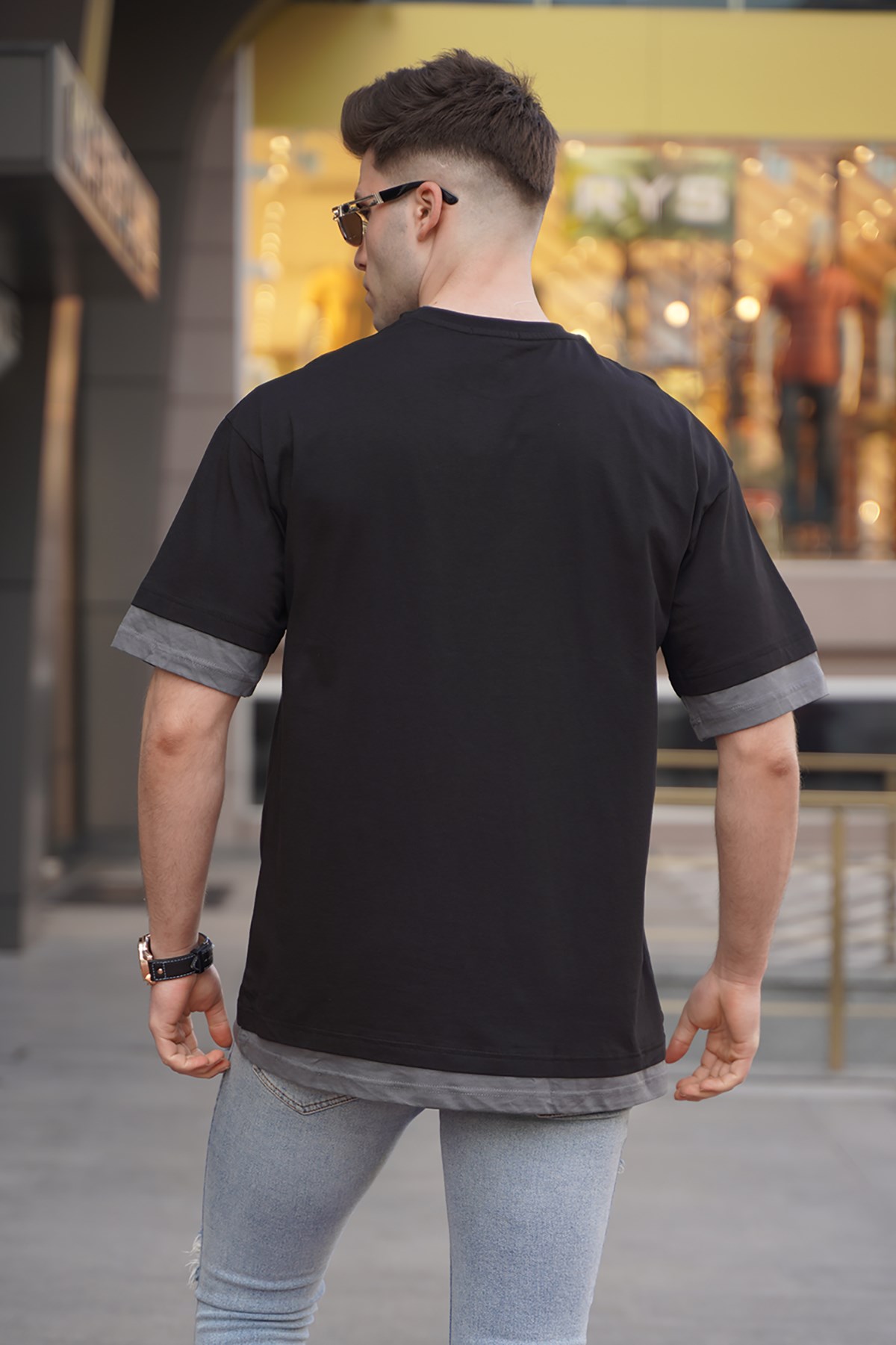 Erkek Siyah Basic Oversize Tişört - Madmext