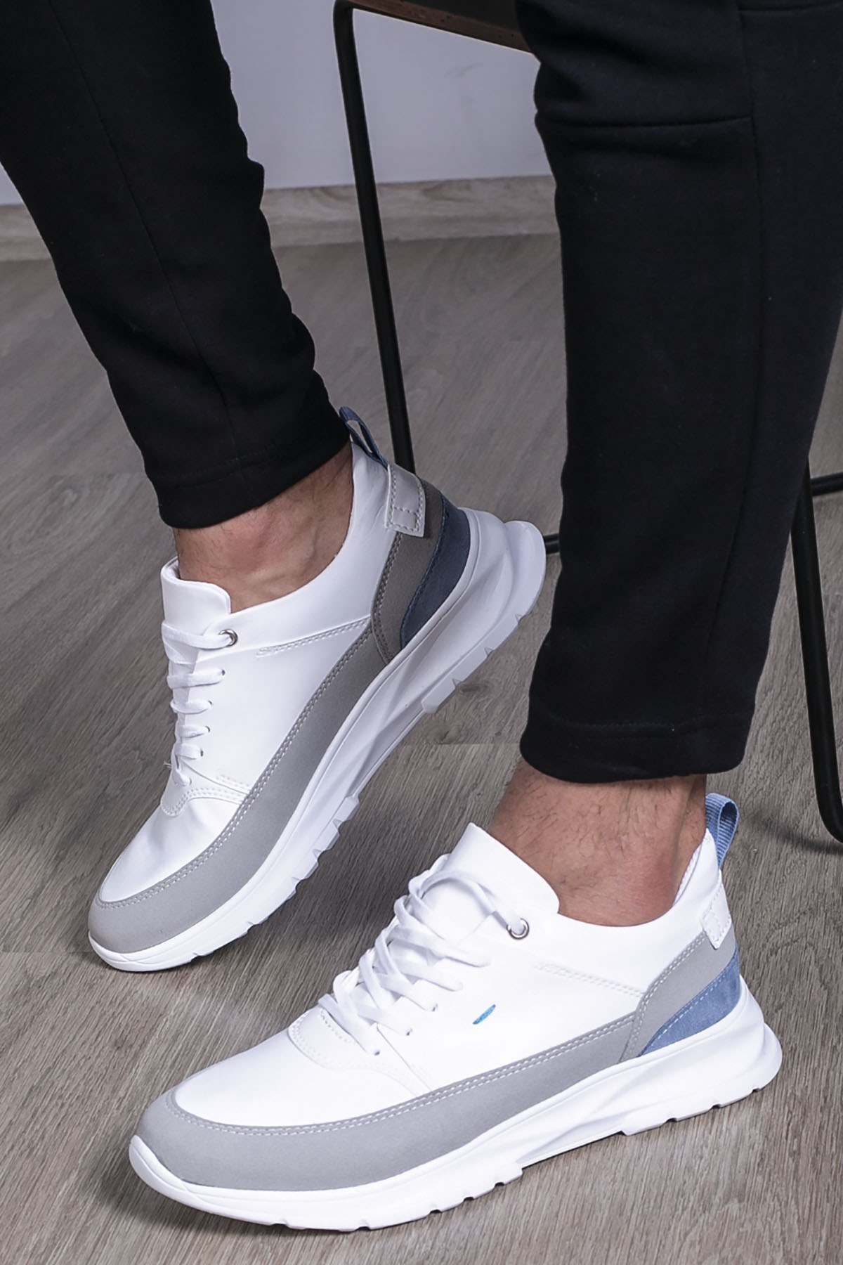 Erkek Yüksek Taban Beyaz-Mavi Spor Ayakkabı