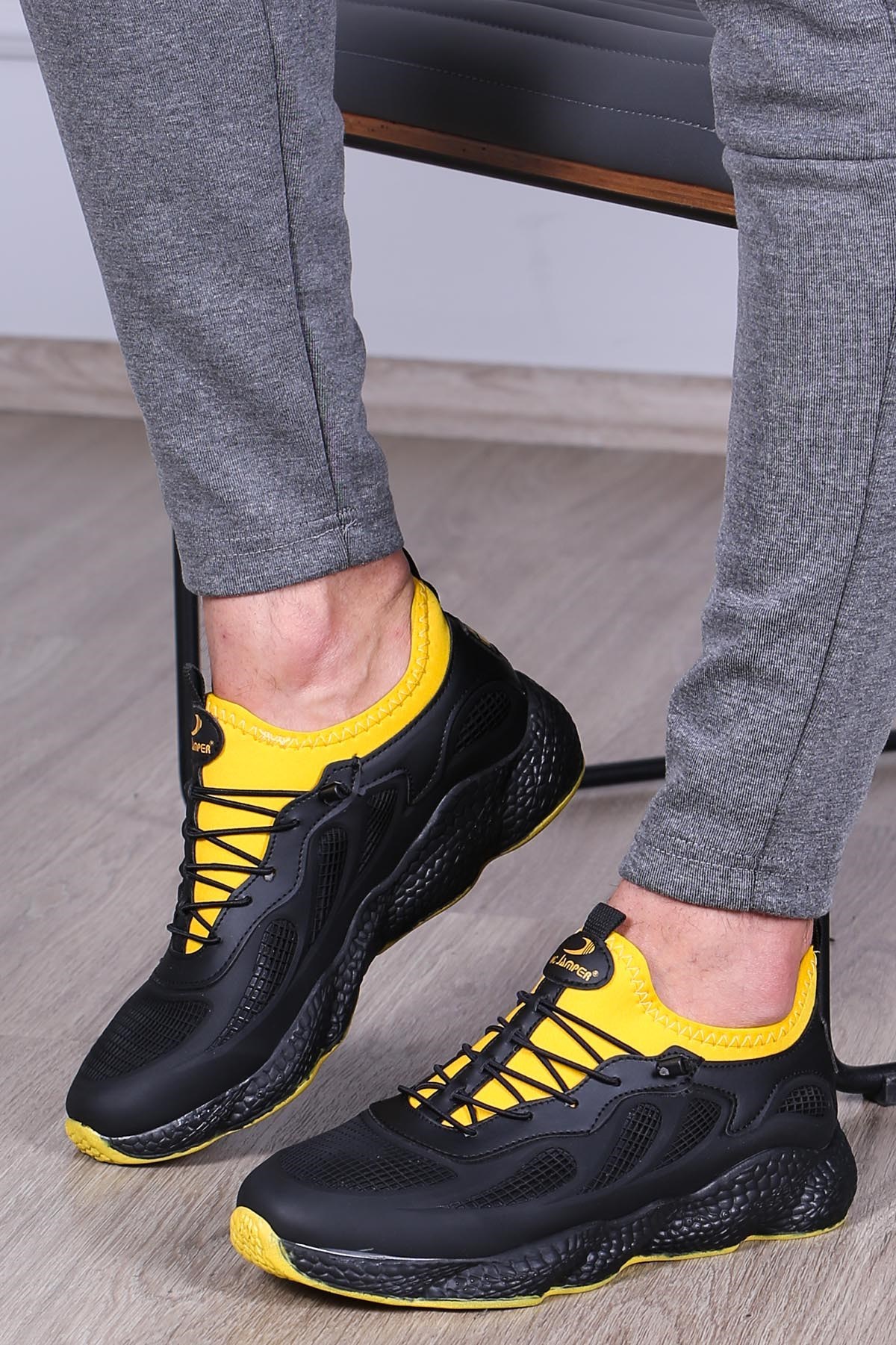 Erkek Yüksek Taban Siyah-Sarı Spor Ayakkabı