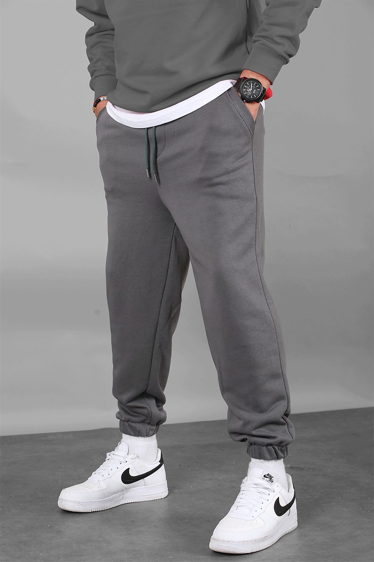 Men Smoke Gray Basic Jogger Trousers