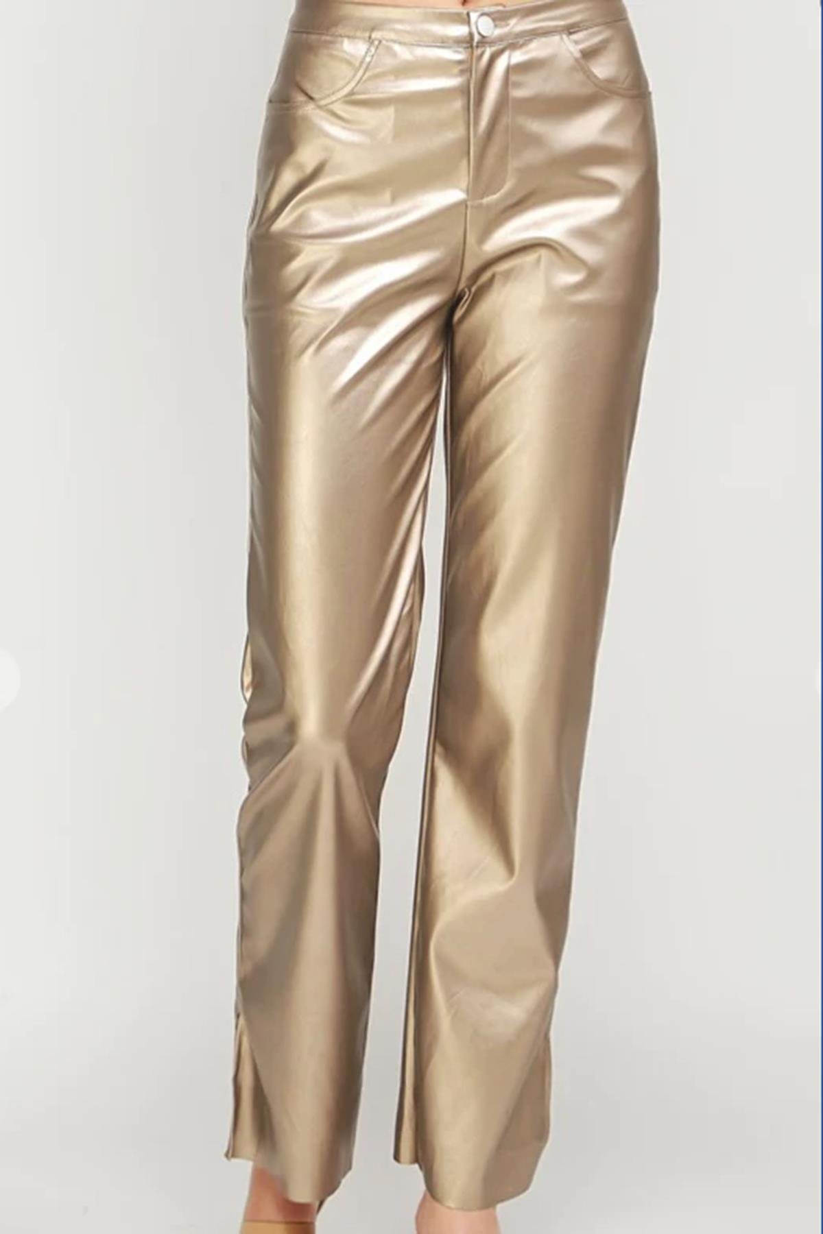 Gold Deri Basic Kadın Pantolon - Madmext