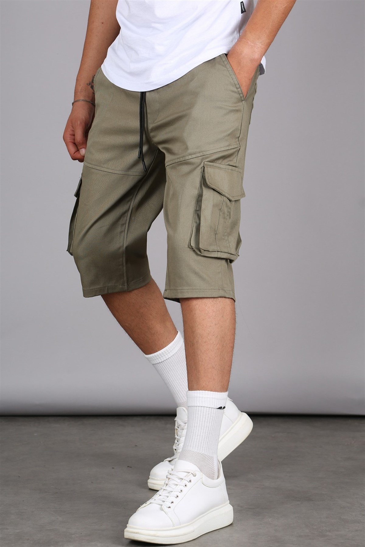 Baggy Khaki Capri Shorts Pockets Mens Cargo Capri Shorts MAGCOMSEN