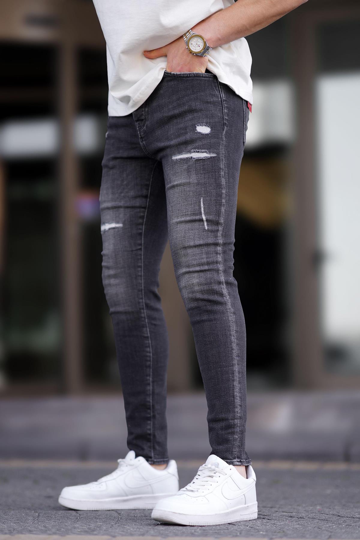 Siyah Y rt k Detayl Skinny fit Erkek Jean Madmext