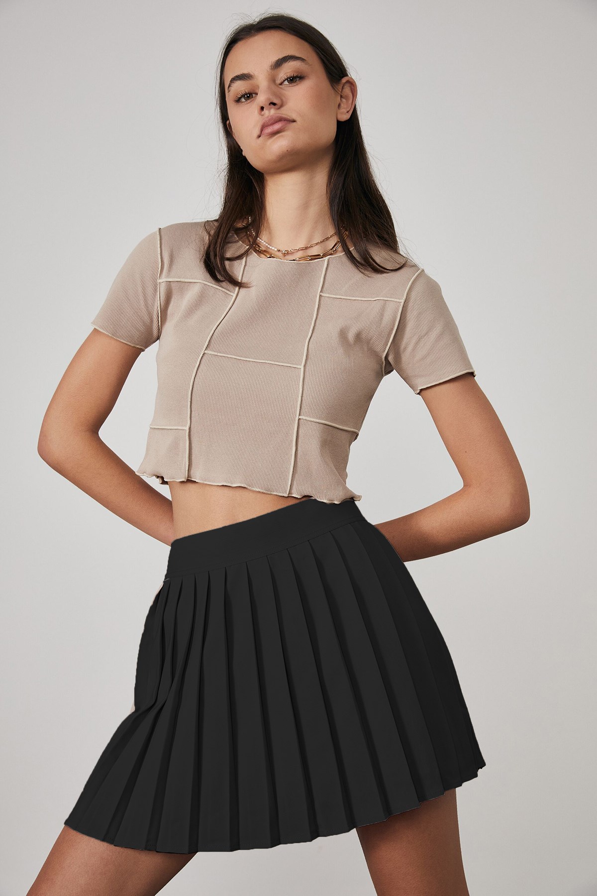 Women Black Pleated Basic Mini Skirt -- Madmext
