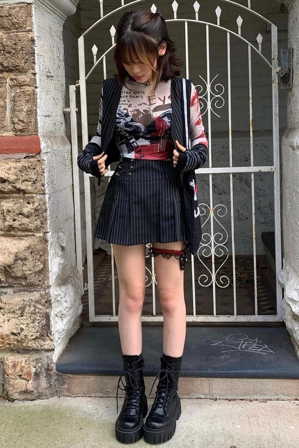 Women Striped Black Mini Skirt -- Mad Girls -- Madmext