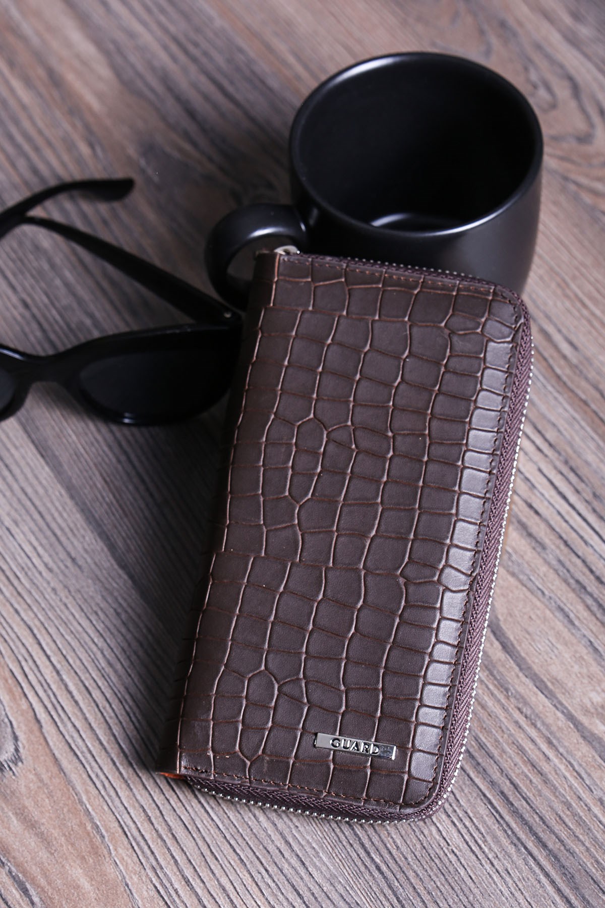 Kahve Croco Baskılı Deri El Portföyü GRD04