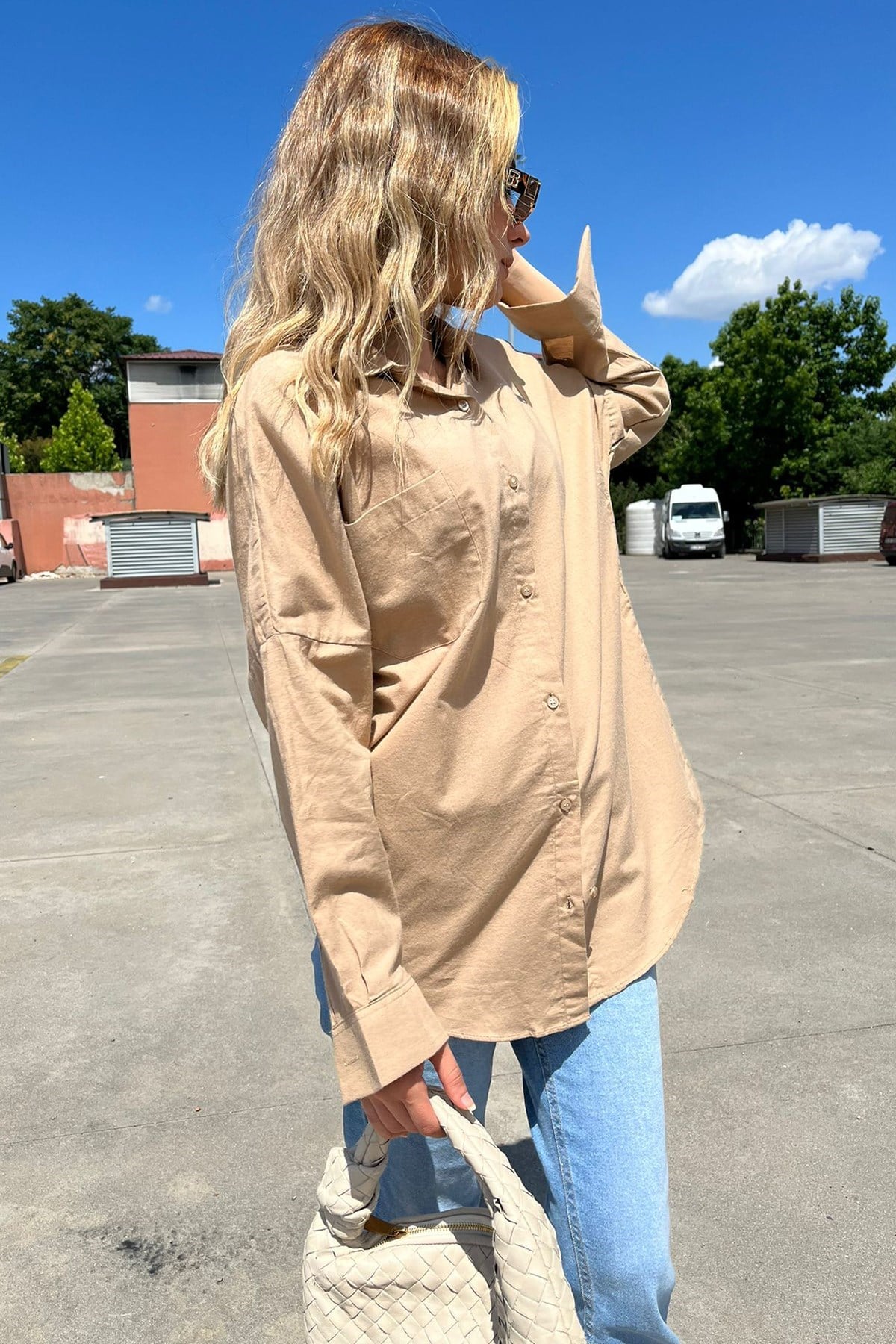 Brown Oversize Basic Poplin Shirt MG1530
