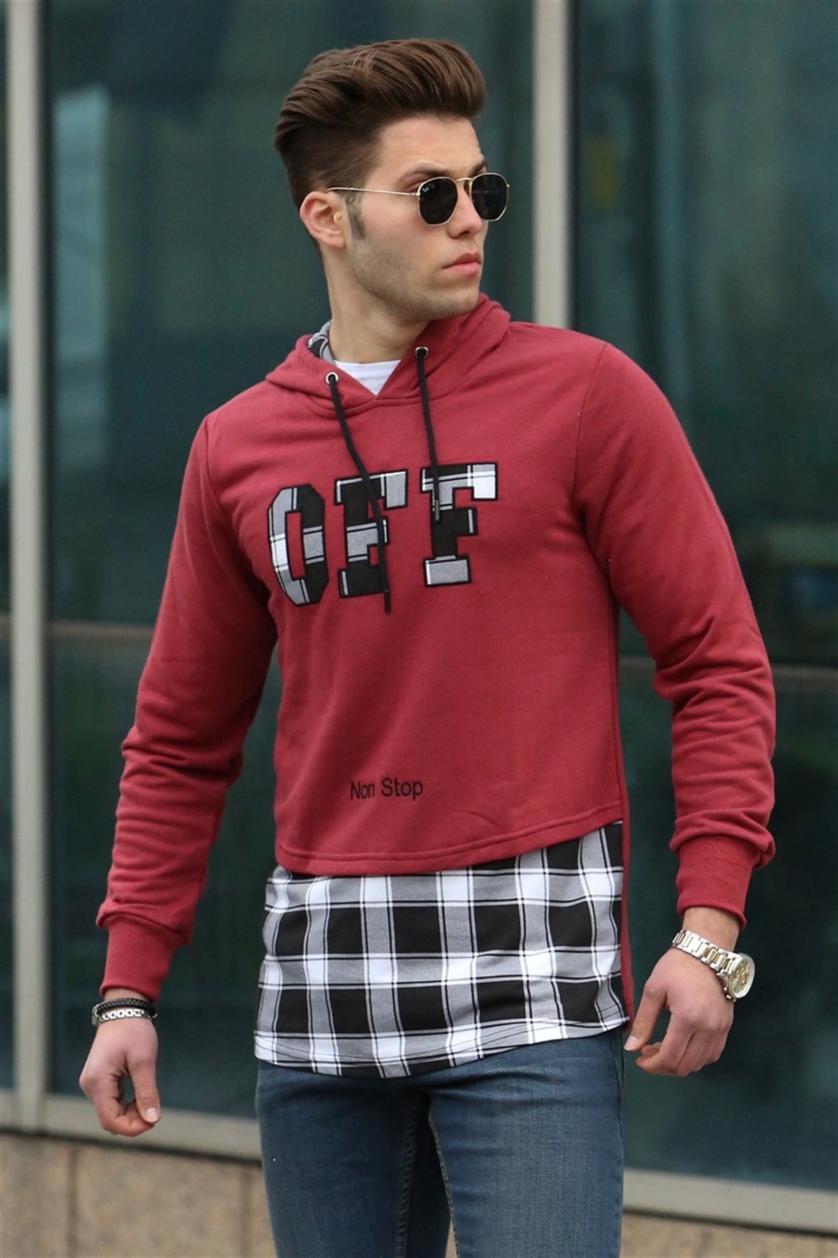 Kapşonlu Bordo Sweatshirt 2655