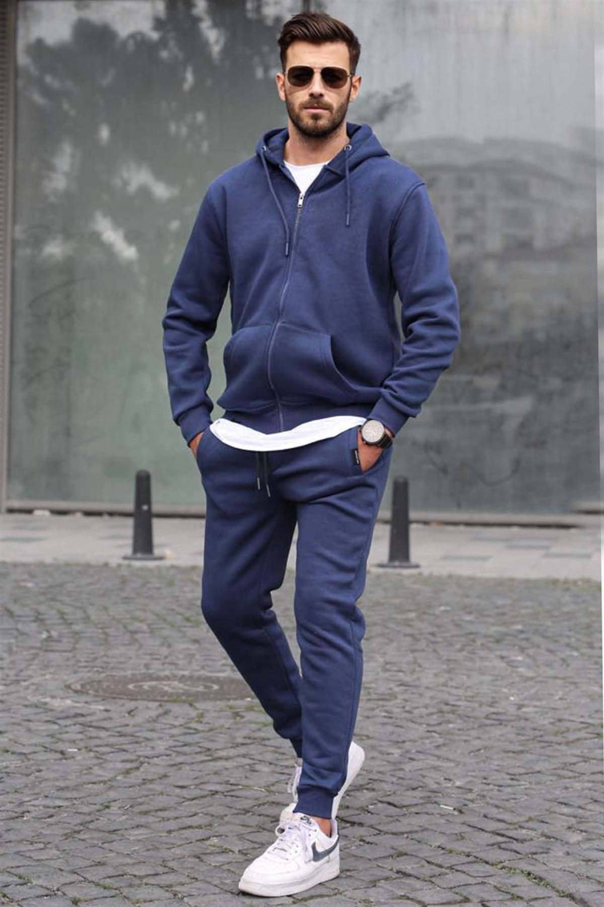 Navy Blue Comfort Fit Zip Tracksuit -- Madmext