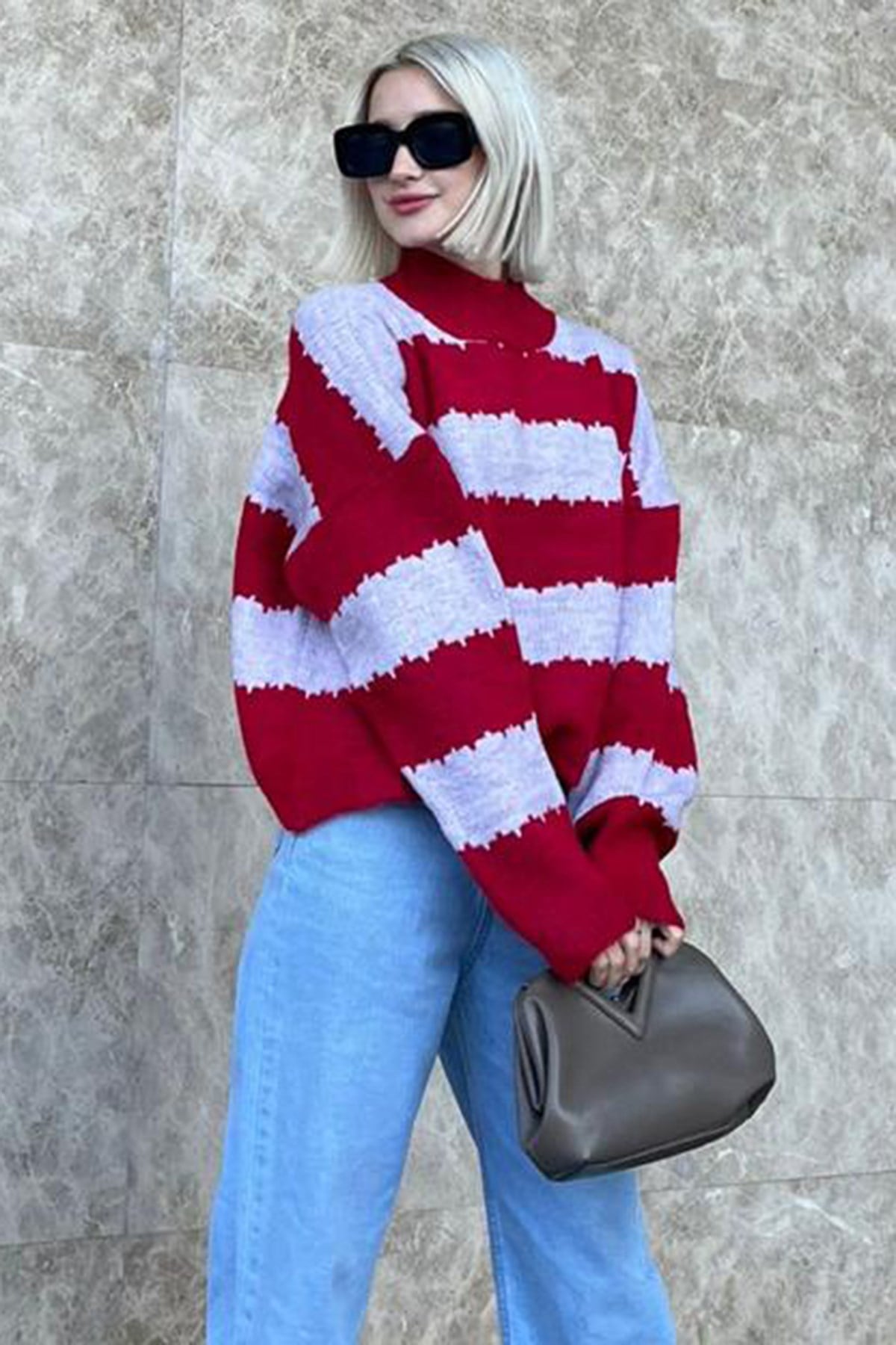 Lila Desenli Oversize Kazak MG1205
