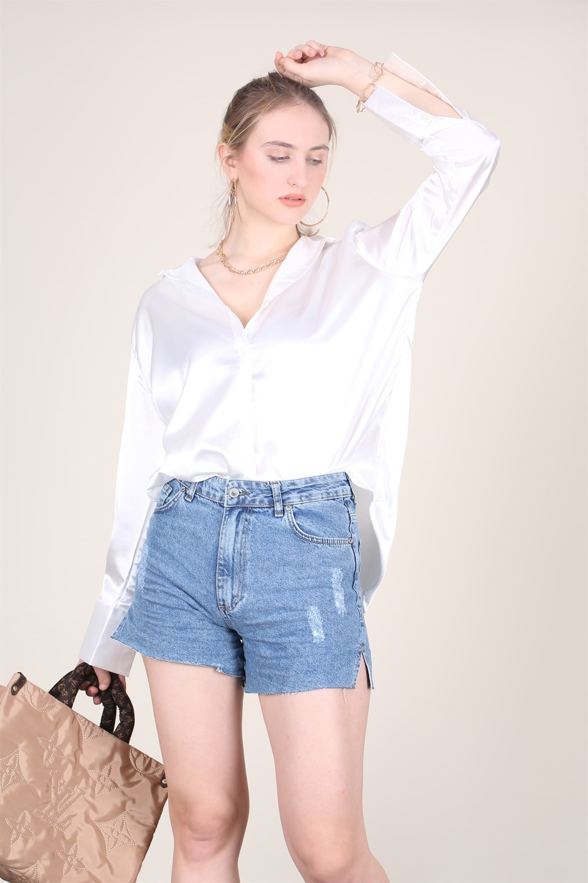Mad Girls White Satin Shirt MG1104