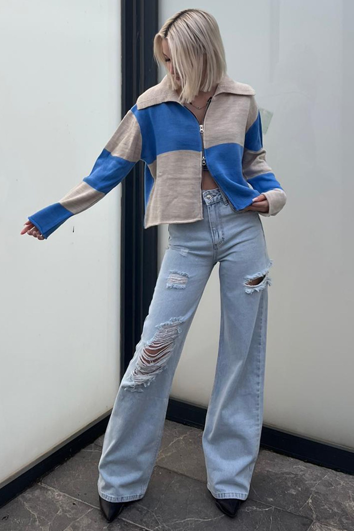 Mad Girls Ice Blue Ripped Jeans Mg1164