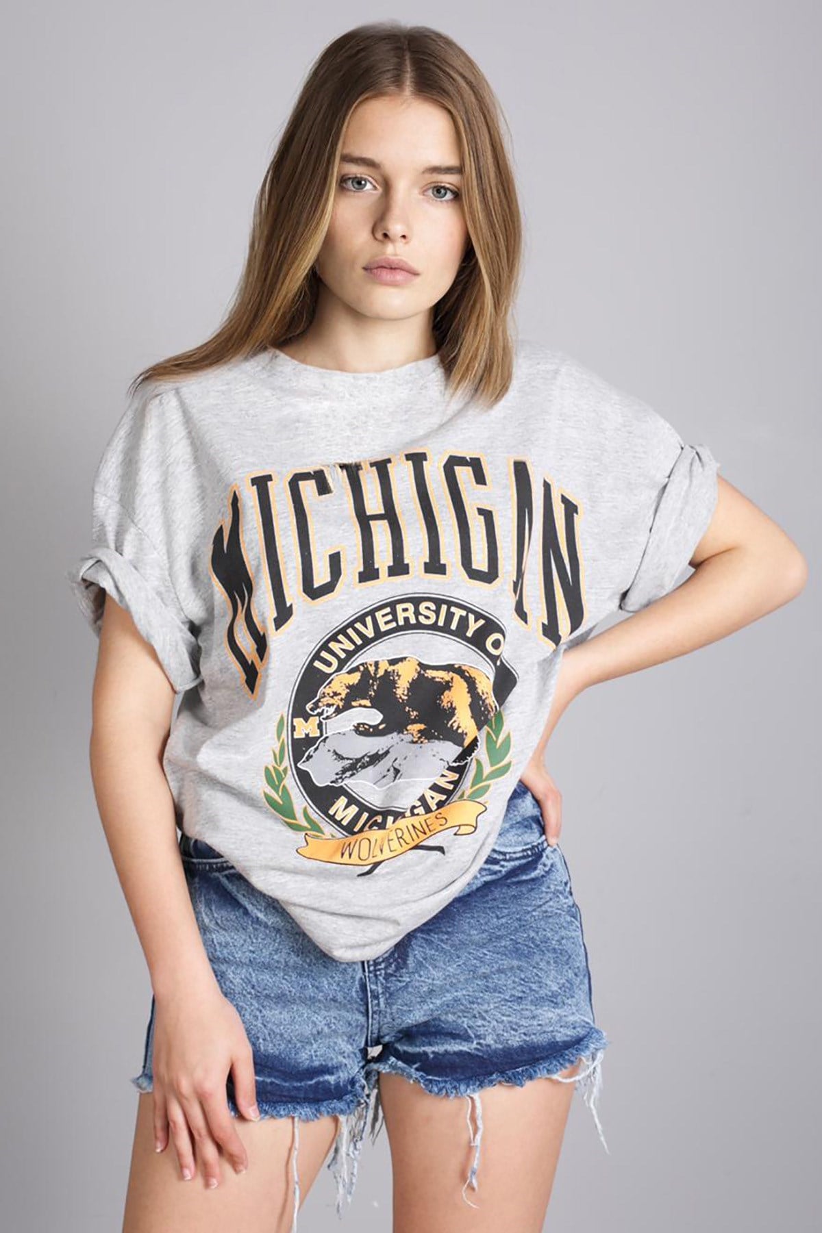 Mad Girls Gri Baskılı Tişört Mg1127