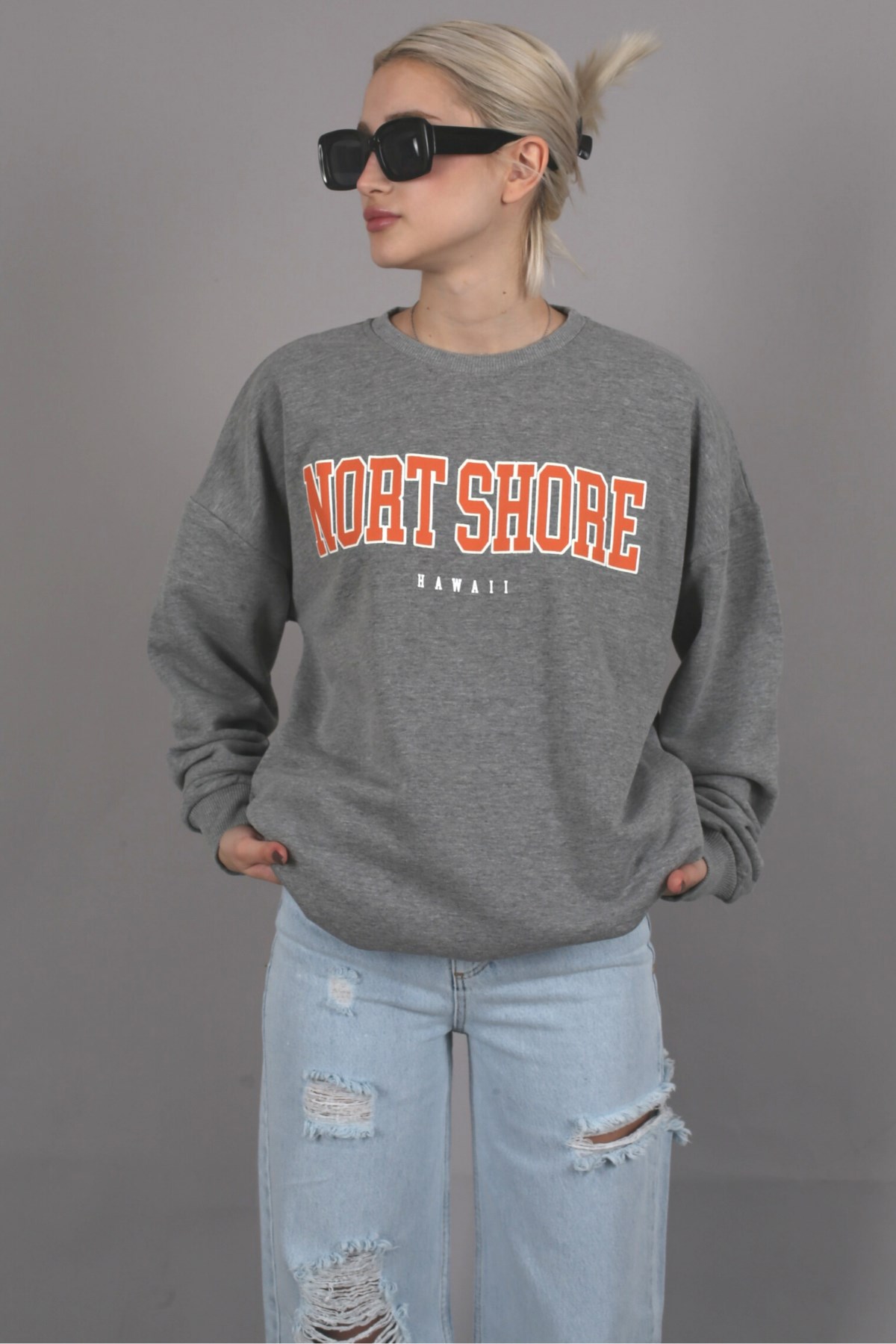 Mad Girls Grey Printed Sweatshirt MG767