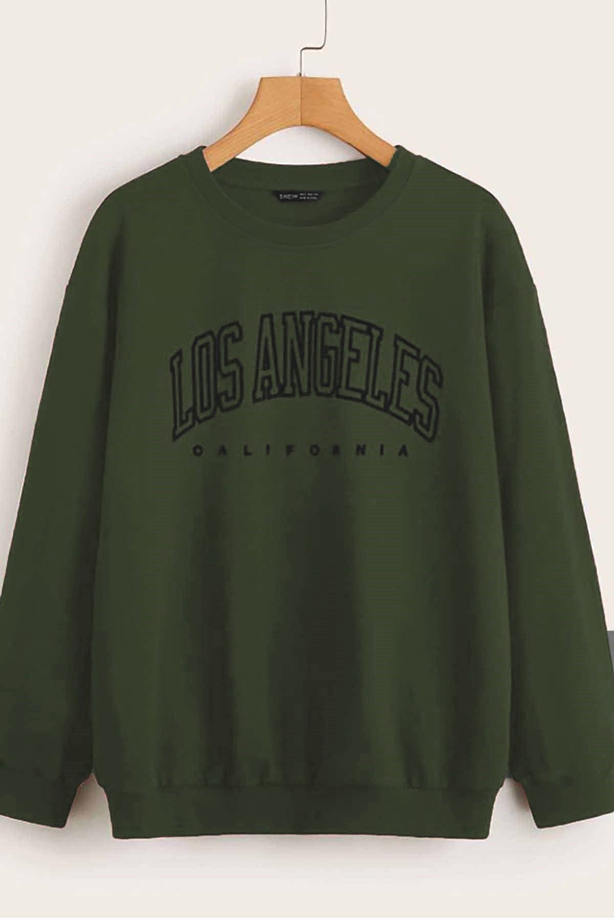 Mad Girls Haki Baskılı Oversize Kadın Sweatshirt MG780