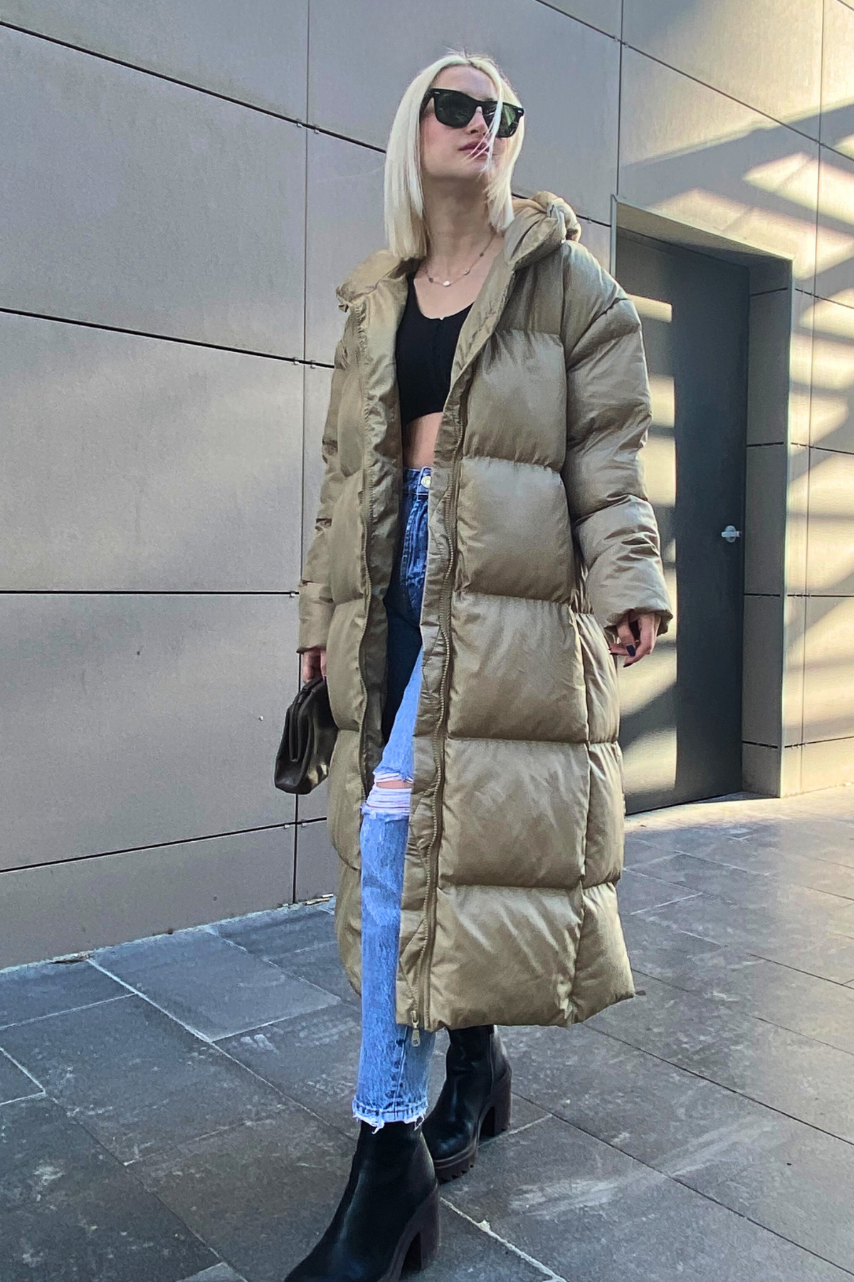 Mad Girls Haki Uzun Şişme Mont MG1303