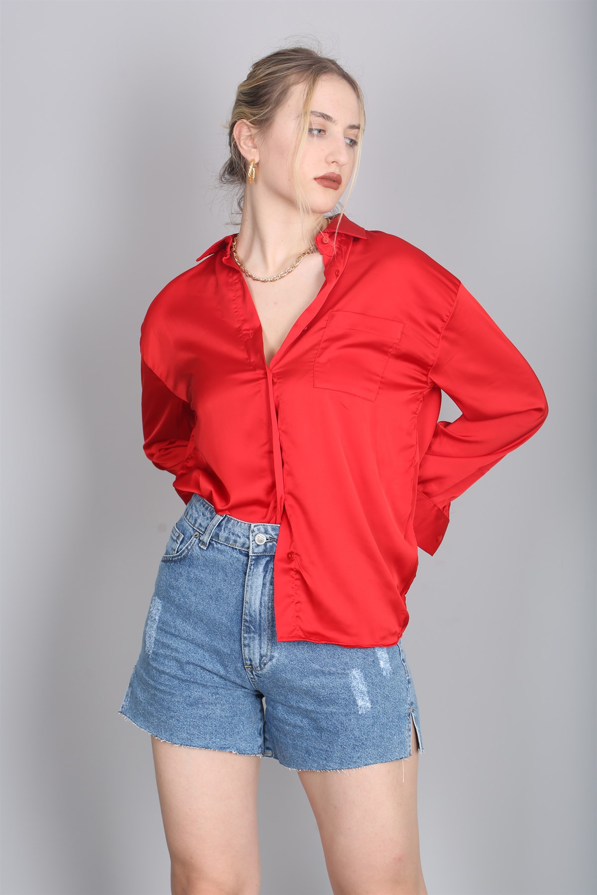 Mad Girls Red Satin Shirt MG1104