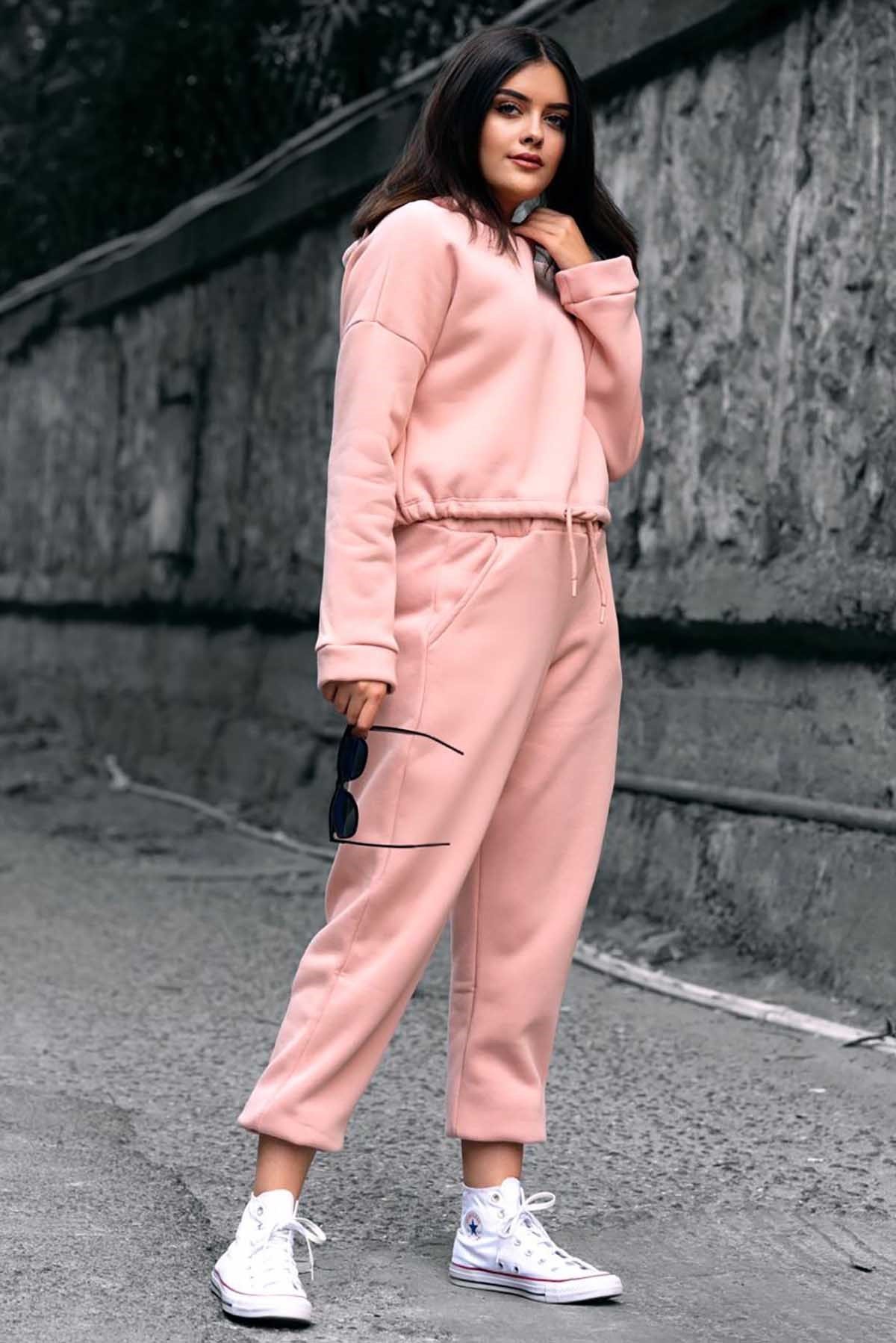 Mad Girls Pink Women Tracksuit Set MG732