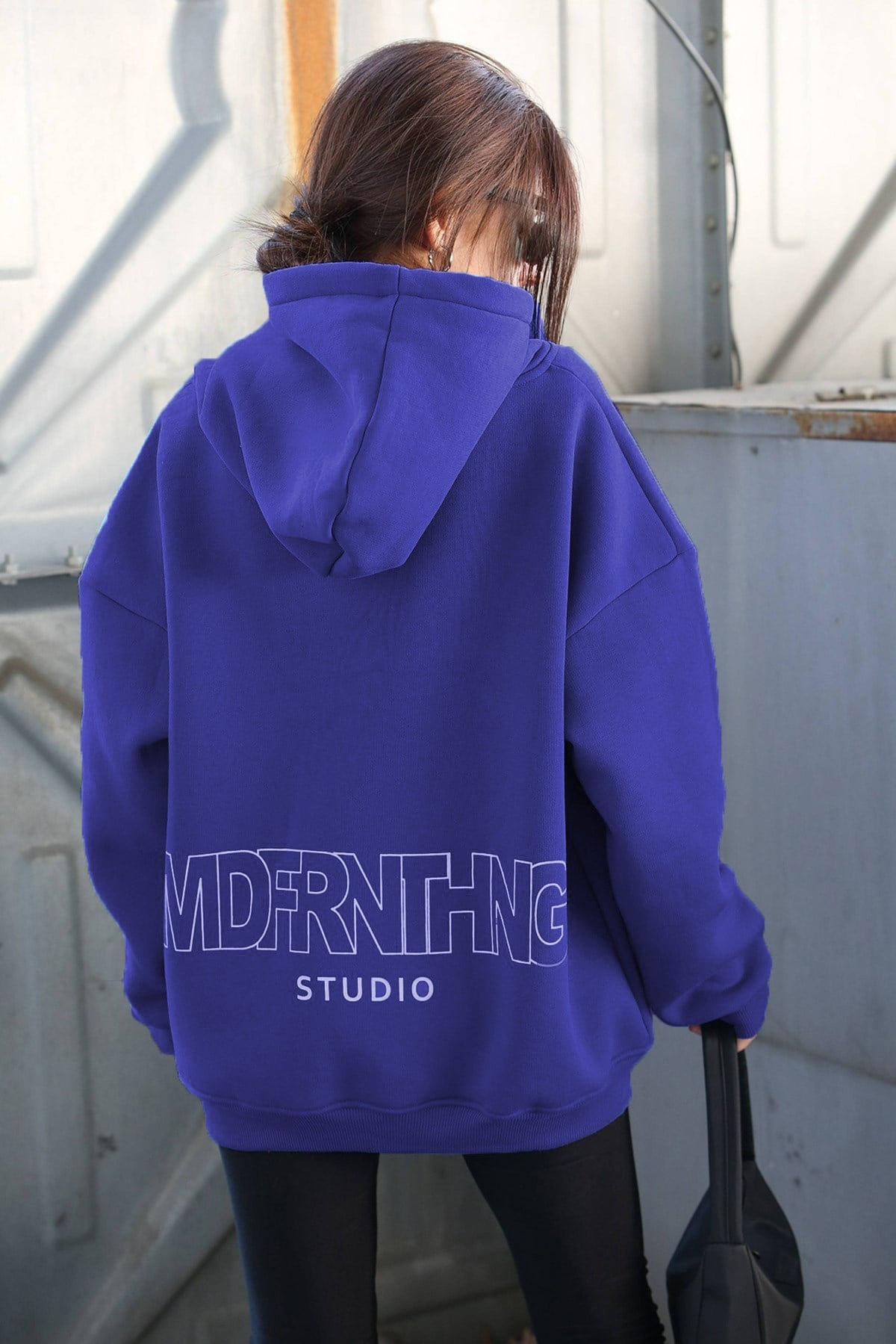 Mad Girls Blue Printed Oversize Sweatshirt MG1287