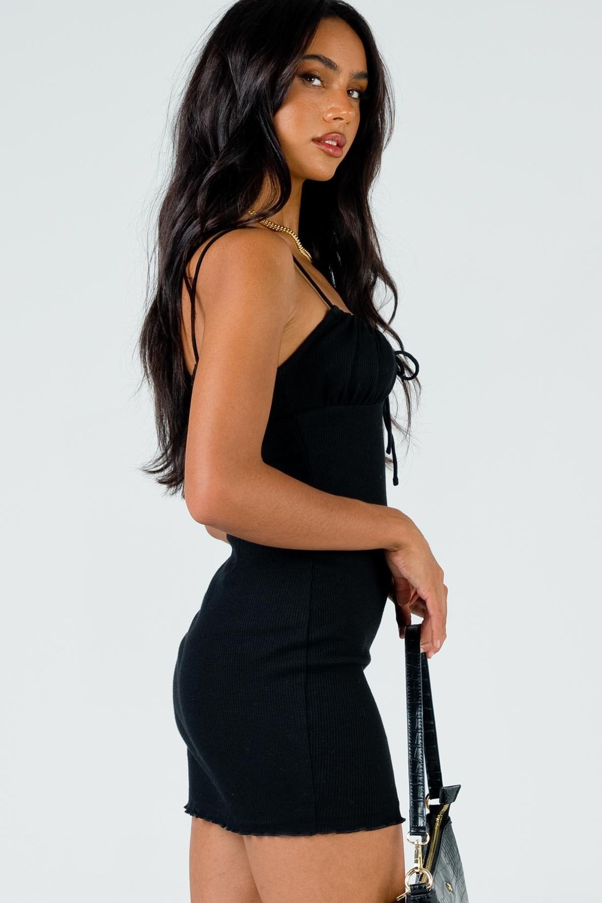 Siyah Askılı Mini Elbise - Madmext