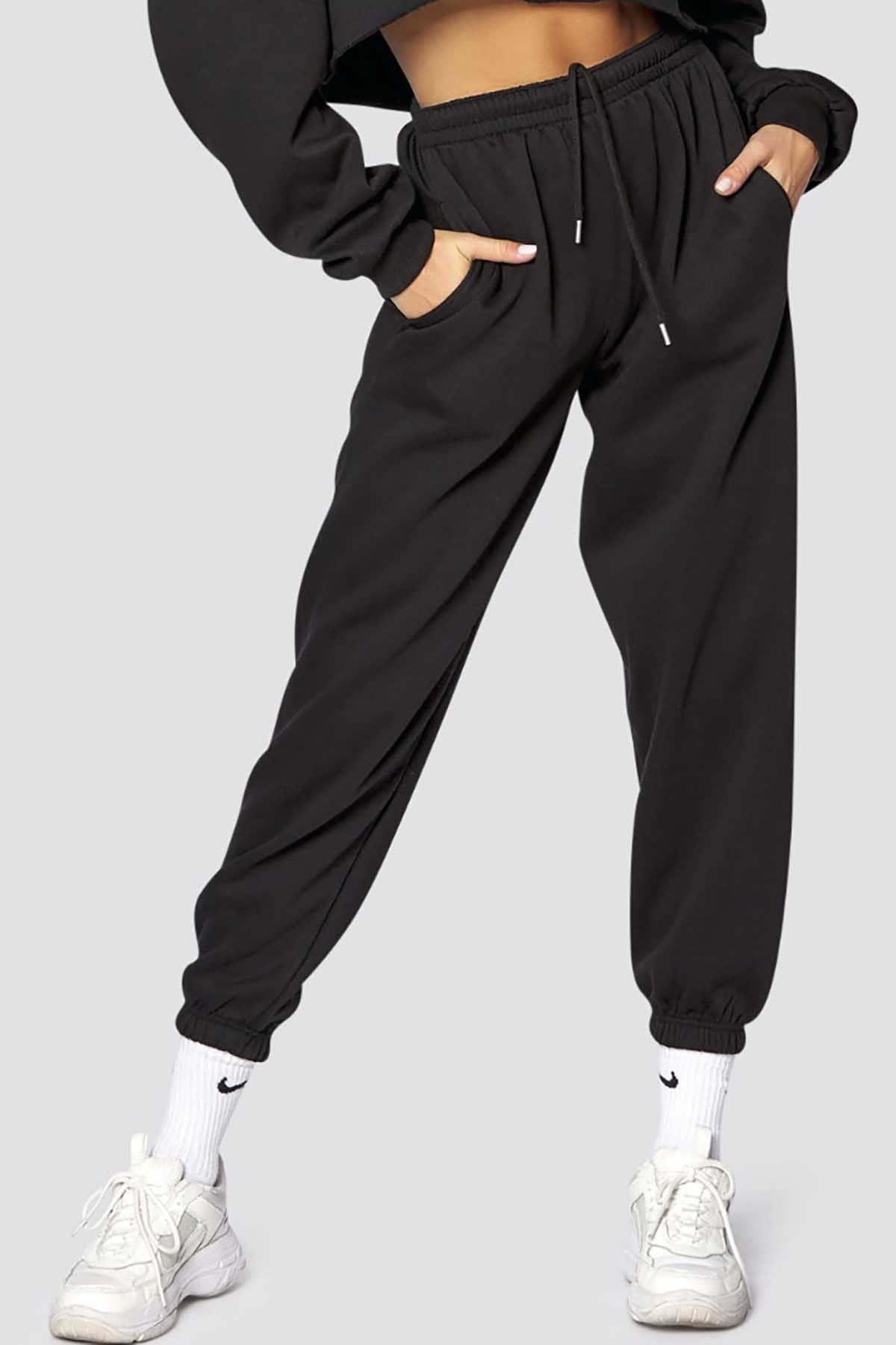 Mad Girls Black Basic Women Sweatpants MG771