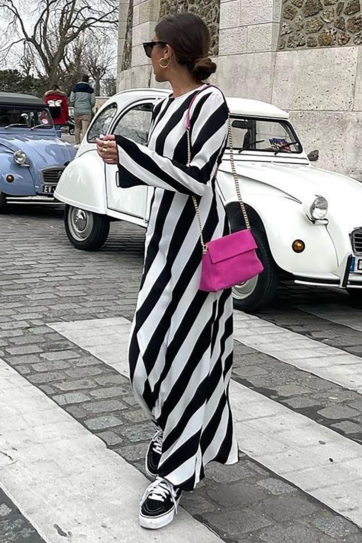 Mad Girls Siyah Çizgili Uzun Elbise MG1443