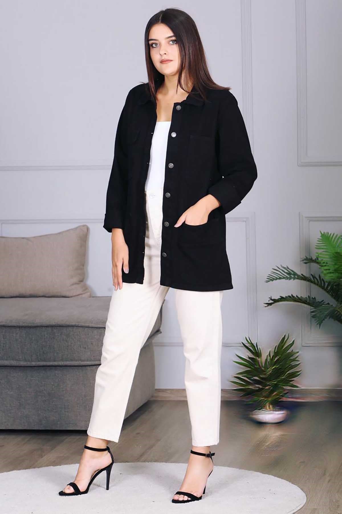 Mad Girls Black Buttoned Women Jacket MG689