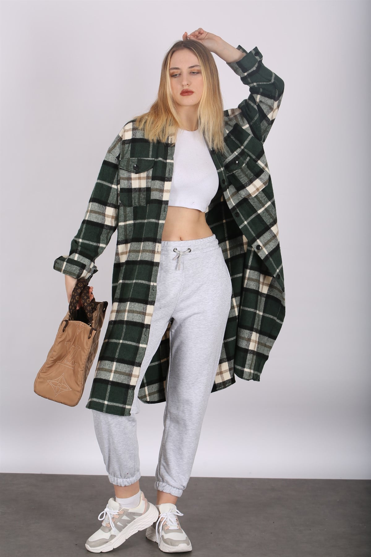 Mad Girls Green Plaid Coat MG1234