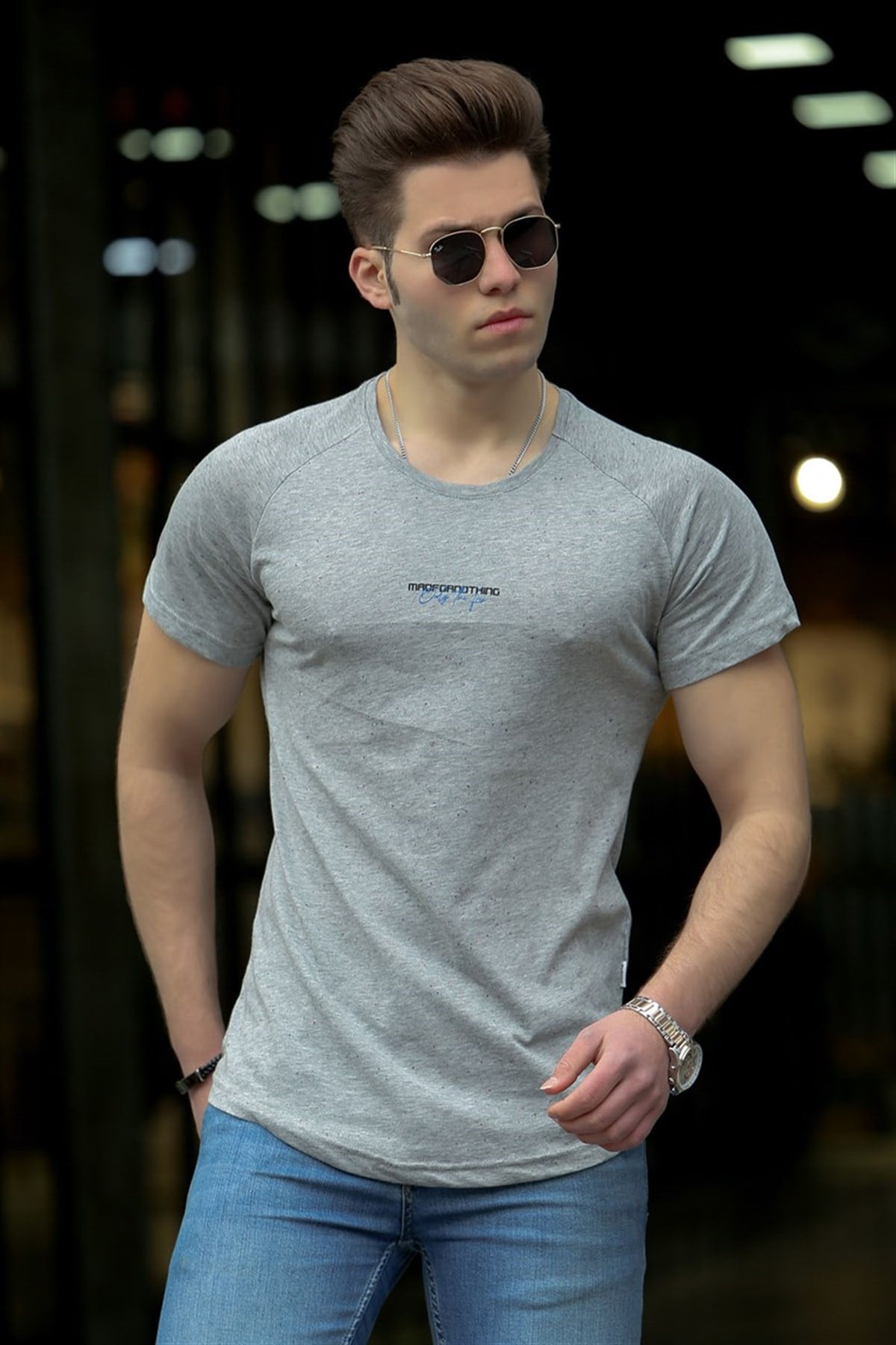 Madmext Basic Gri Erkek Tişört 4516